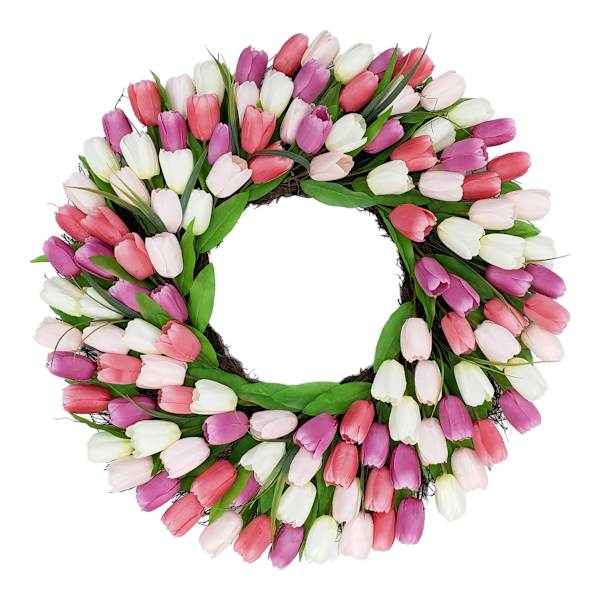 Pink & White Tulip Floral Wreath, 30"