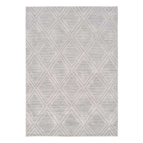 (D534) Cleo White & Grey Diamond Design Area Rug, 5x7