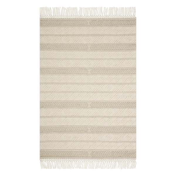 (B779) Reese Ivory Striped Fringe Area Rug, 5x7