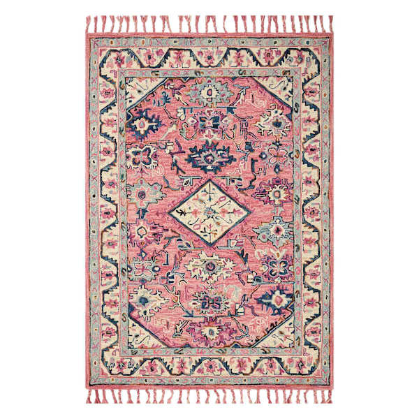 (A478) Moya Pink Multicolor Tassel Area Rug, 5x7