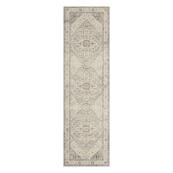 (D576) Honeybloom Grand Villa Taupe Medallion Runner, 2x7