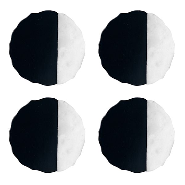Set of 4 Black & White Marble-Look Wooden Coasters