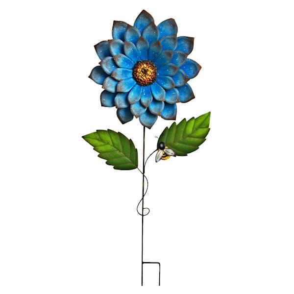 Blue Metal Flower Yard Stake, 42"