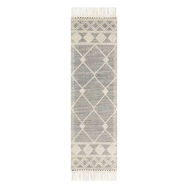 (B777) Reese Black & White Diamond Design Runner, 2x7