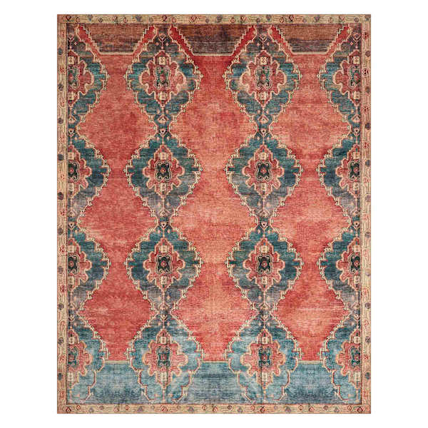 (D567) Freya Orange Medallion Washable Area Rug, 8x10