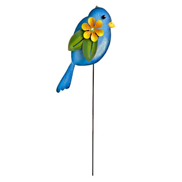 Blue Bird with Flower Yard Pick, 15"