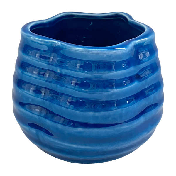 Indoor Blue Beveled Ceramic Pot, Extra Small