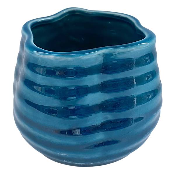 Indoor Teal Beveled Ceramic Pot, Extra Small