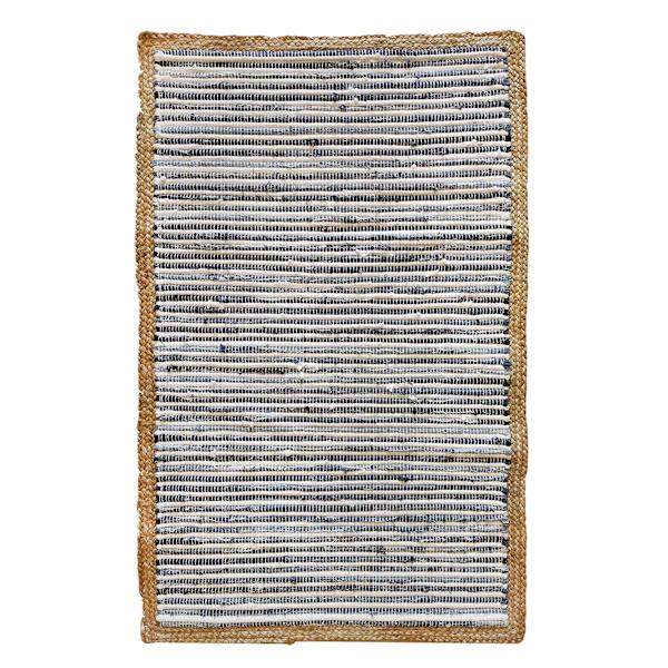 Denim Chindi with Jute Border Accent Rug, 2x4