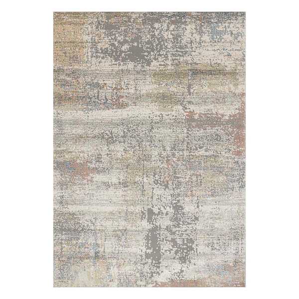 (B606) Villa Abstract Distressed Ivory & Grey Area Rug, 5x8