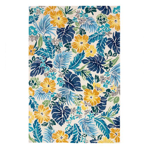 (E264) Santa Monica Blue Floral Indoor & Outdoor Area Rug, 7x10