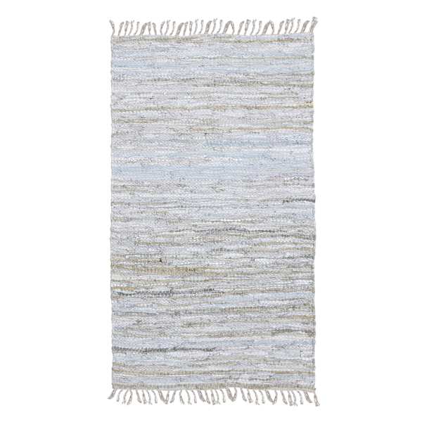 (B631) Grey Cotton Woven Fringe Area Rug, 5x7