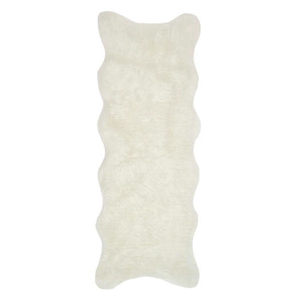 (C151) Grayson Shaped Ivory Faux Fur Shag Runner, 2x7