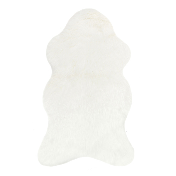 (C151) Grayson Shaped Ivory Faux Fur Shag Area Rug, 5x7