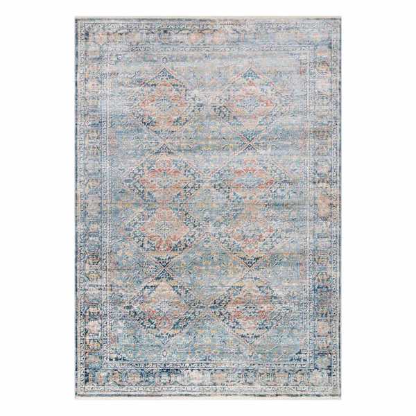 (B652) Genevieve Red & Blue Distress Look Area Rug, 8x10