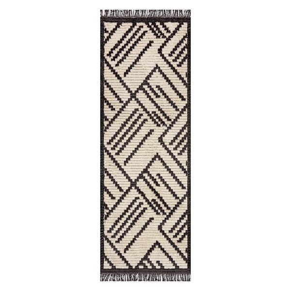 (C161) Tracey Boyd Black & Ivory Fringe Runner, 2x7