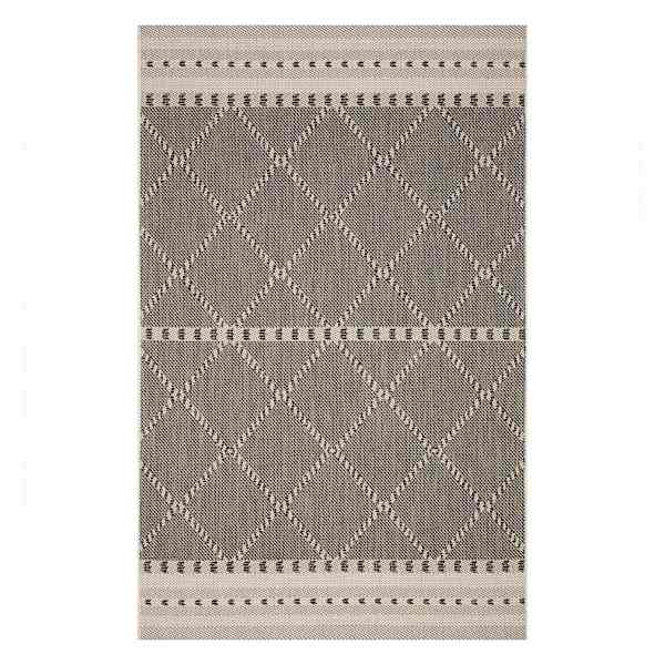 (E301) Crosby St. Oasis Ecru & Black Diamond Design Indoor & Outdoor Area Rug, 8x10