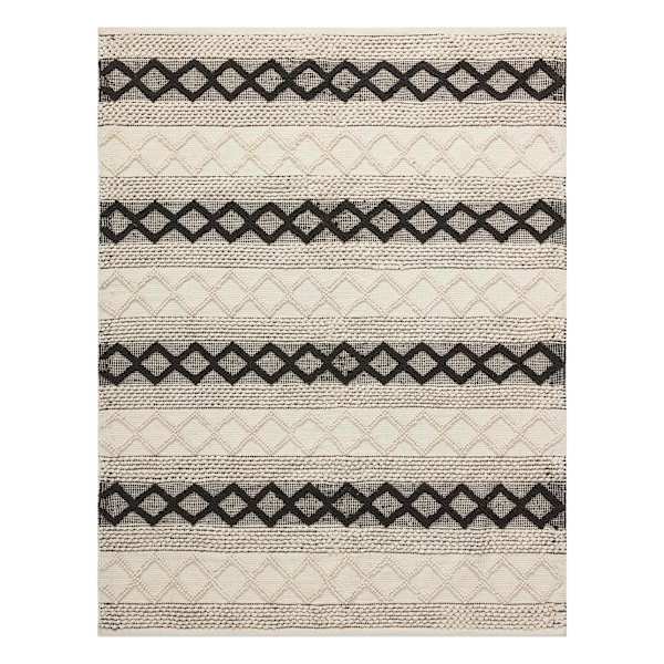 (B673) Found & Fable Noah Black & White Woven Area Rug, 8x10