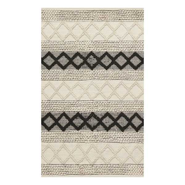(B673) Found & Fable Noah Black & White Woven Accent Rug, 3x5