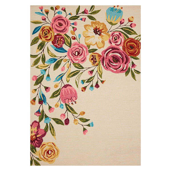 (A467) Summerton Pink Floral Hooked Area Rug, 7x10