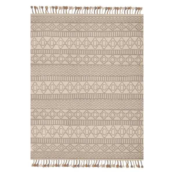(A469) Found & Fable Arthur Ivory & Grey Area Rug with Tassels, 8x10