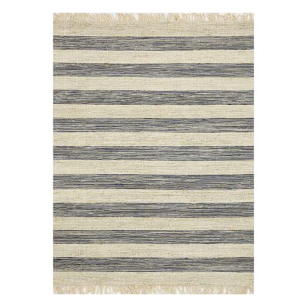 (B497) Honeybloom Hazel Natural & Navy Striped Hand Woven Jute Area Rug, 5x7