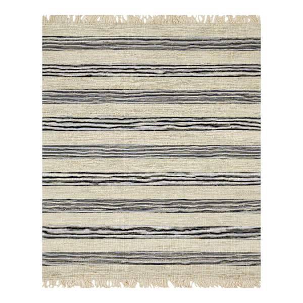 (B497) Honeybloom Hazel Natural & Navy Striped Hand Woven Jute Area Rug, 8x10