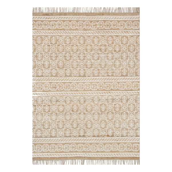 (B508) Found & Fable Devon Hand Woven Jute & Ivory Chenille Area Rug, 5x7