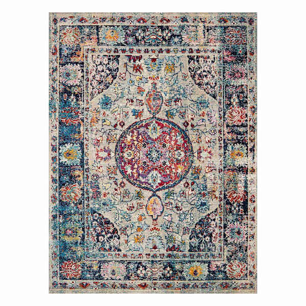 (B518) Luna Medallion Multicolor Fringe Area Rug, 5x7