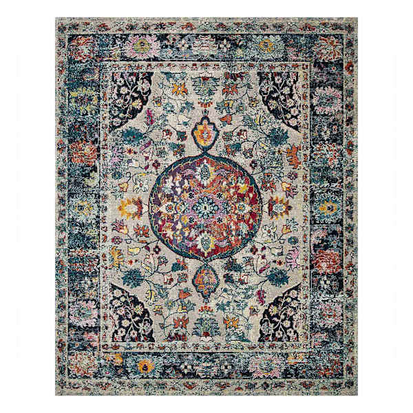 (B518) Luna Medallion Multicolor Fringe Area Rug, 7x9