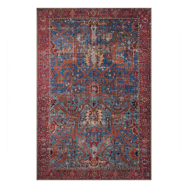 B524) Found & Fable Sergio Blue & Red Accent Rug, 3x5