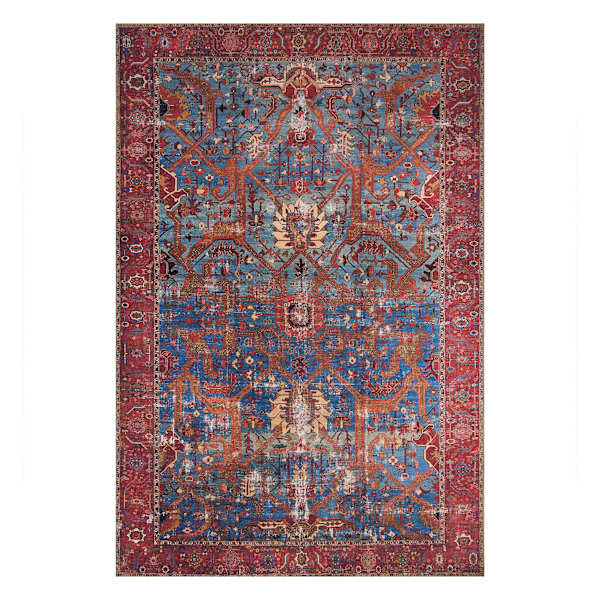 (B524) Found & Fable Sergio Blue & Red Area Rug, 5x7