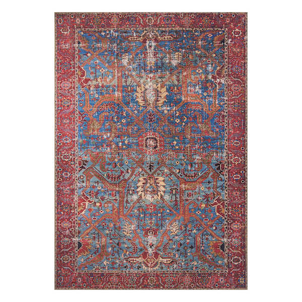 (B524) Found & Fable Sergio Blue & Red Area Rug, 8x10