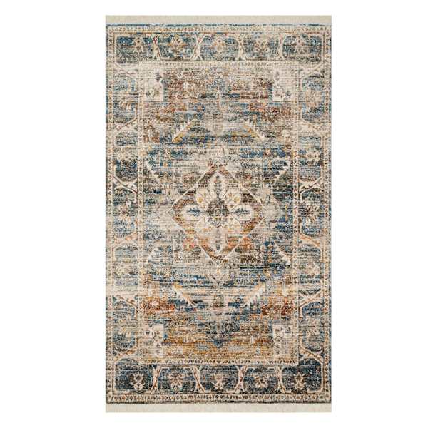 (A407) Halton Slate Rust Distressed-Look Accent Rug, 3x5