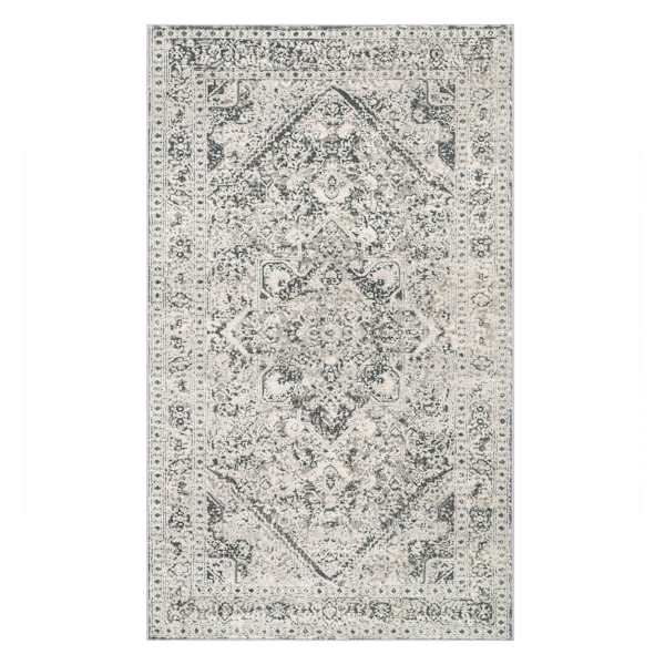 (B548) Providence Villa Dark Grey & Cream Distressed Look Accent Rug, 3x5