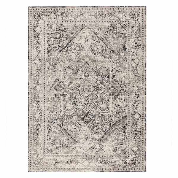 (B548) Providence Villa Dark Grey & Cream Distressed Look Area Rug, 8x10