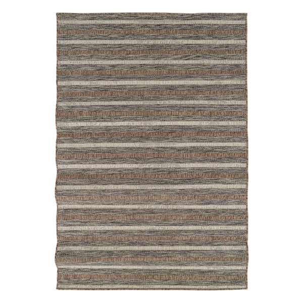 (E221) Ivory, Brown & Grey Striped Modern Indoor & Outdoor Area Rug, 5x7