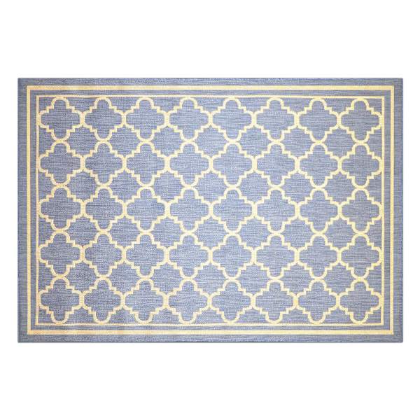 (E229) Blue & Beige Quatrefoil Modern Indoor & Outdoor Area Rug, 2x4