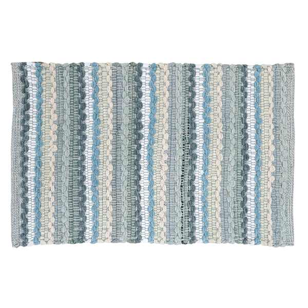 Blue Striped Cotton Chenille Accent Rug, 20x32