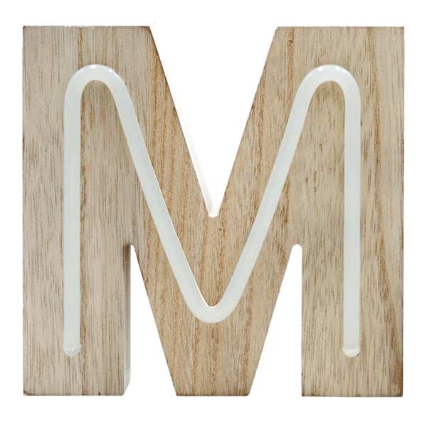 6" LED Wood Monogram Letter, M