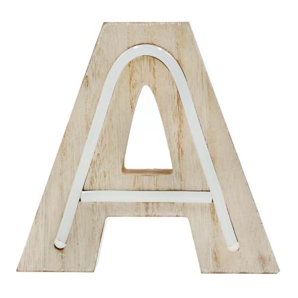 6" LED Wood Monogram Letter, A