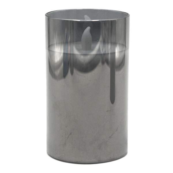 Honeybloom Smoked Grey Glass LED Pillar Candle, 3x5