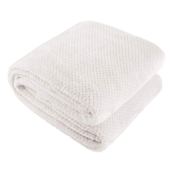Ivory Plush Waffle Blanket, Full/Queen