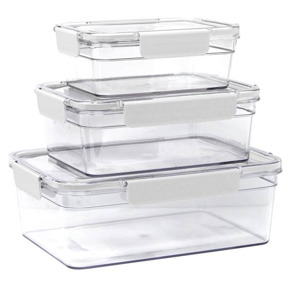 Set of 3 Rectangle Airtight Food Storage Containers, White