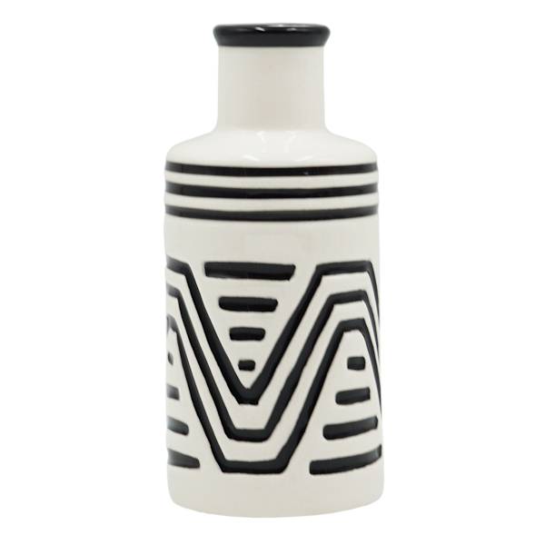 Found & Fable Black & White Geometric Design Ceramic Vase, 6"