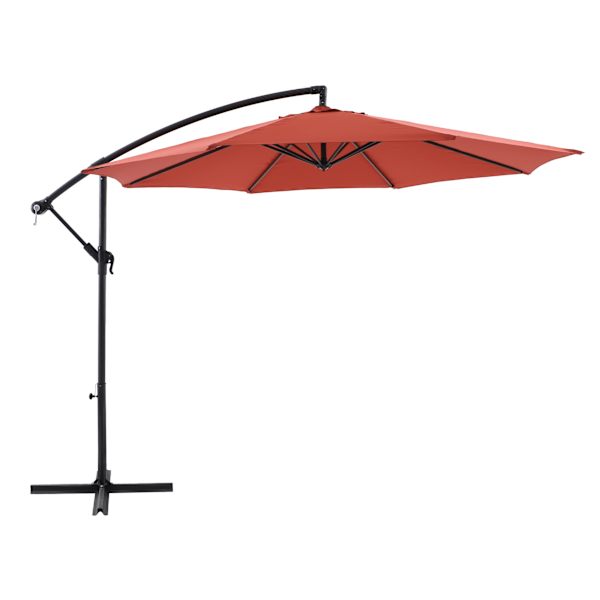 Red Offset Aluminum Round Outdoor Patio Umbrella, 10'