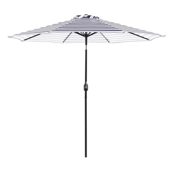 Providence Navy Blue Awning Striped Crank & Tilt Round Patio Umbrella, 9'