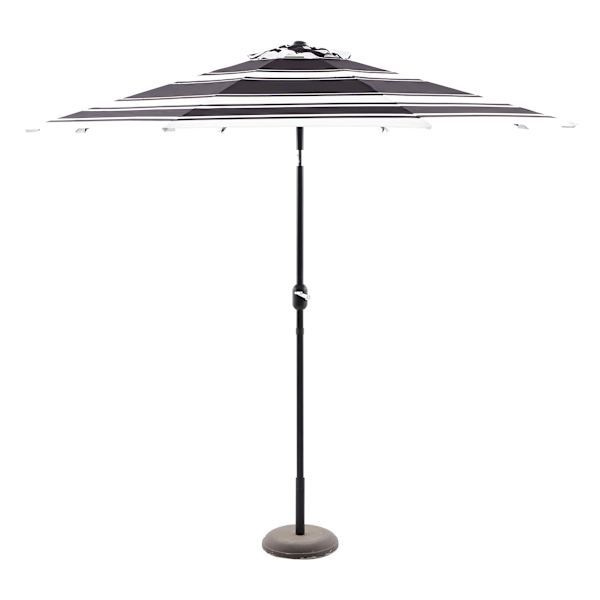 Laila Ali Modern Black & White Striped Round Outdoor Patio Crank & Tilt Umbrella, 9'