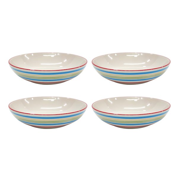 Set of 4 Ceramic Dinner Bowls, Multicolor Stripe