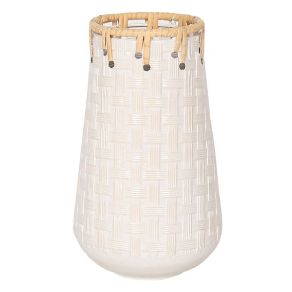 Honeybloom White Metal & Rattan Basketweave Vase, 10"